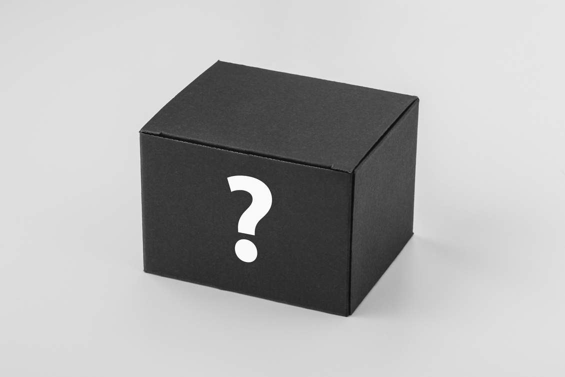 Black box mockup with question mark sign